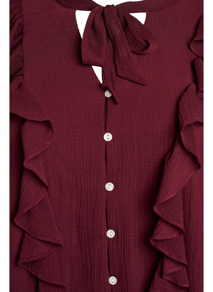 Transparante blouse met ruches en striksluiting, Rood, Packshot image number 2