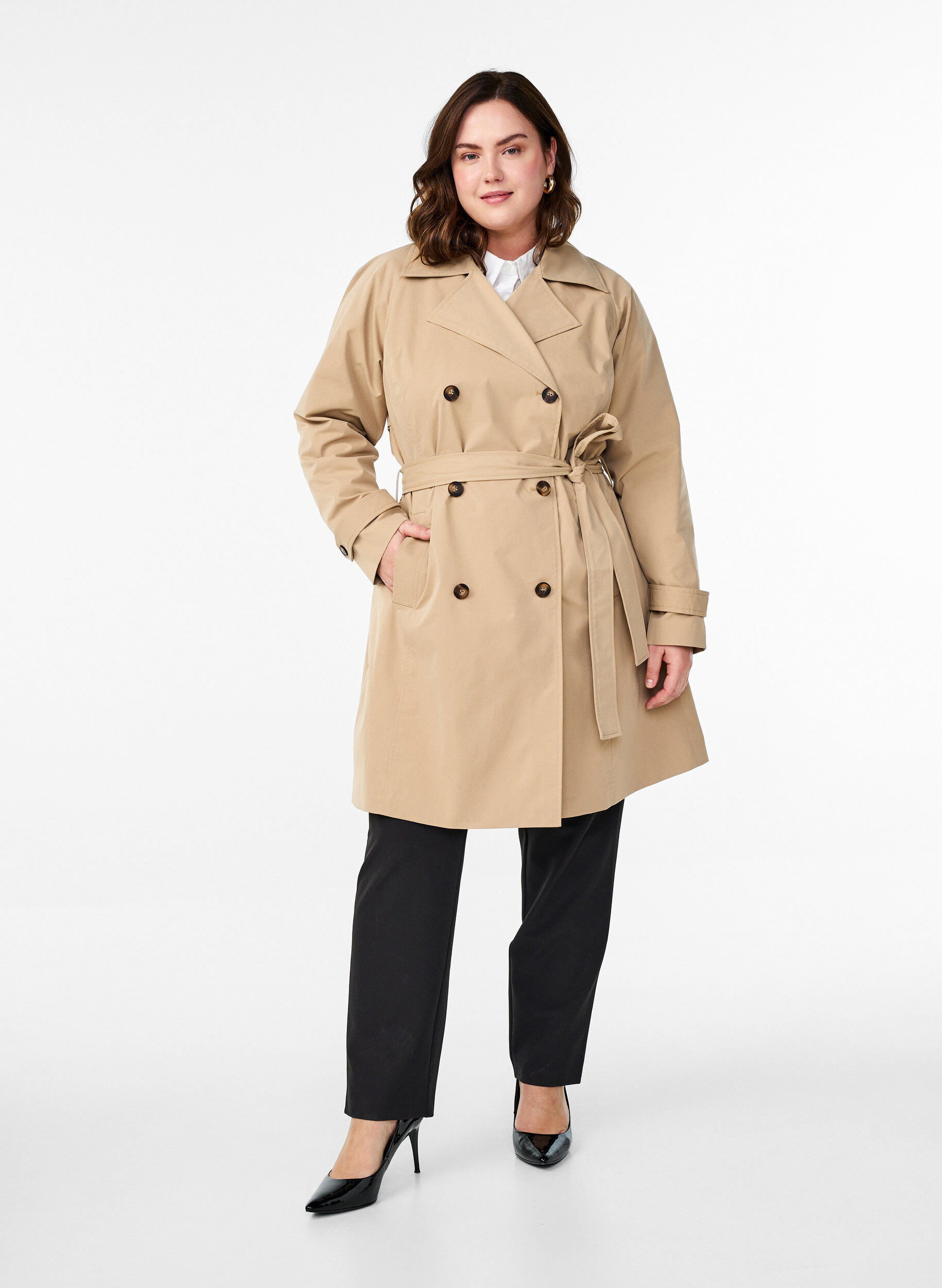 Zizzi Trench-coat mi-long avec ceinture, Incense, Model image number 2