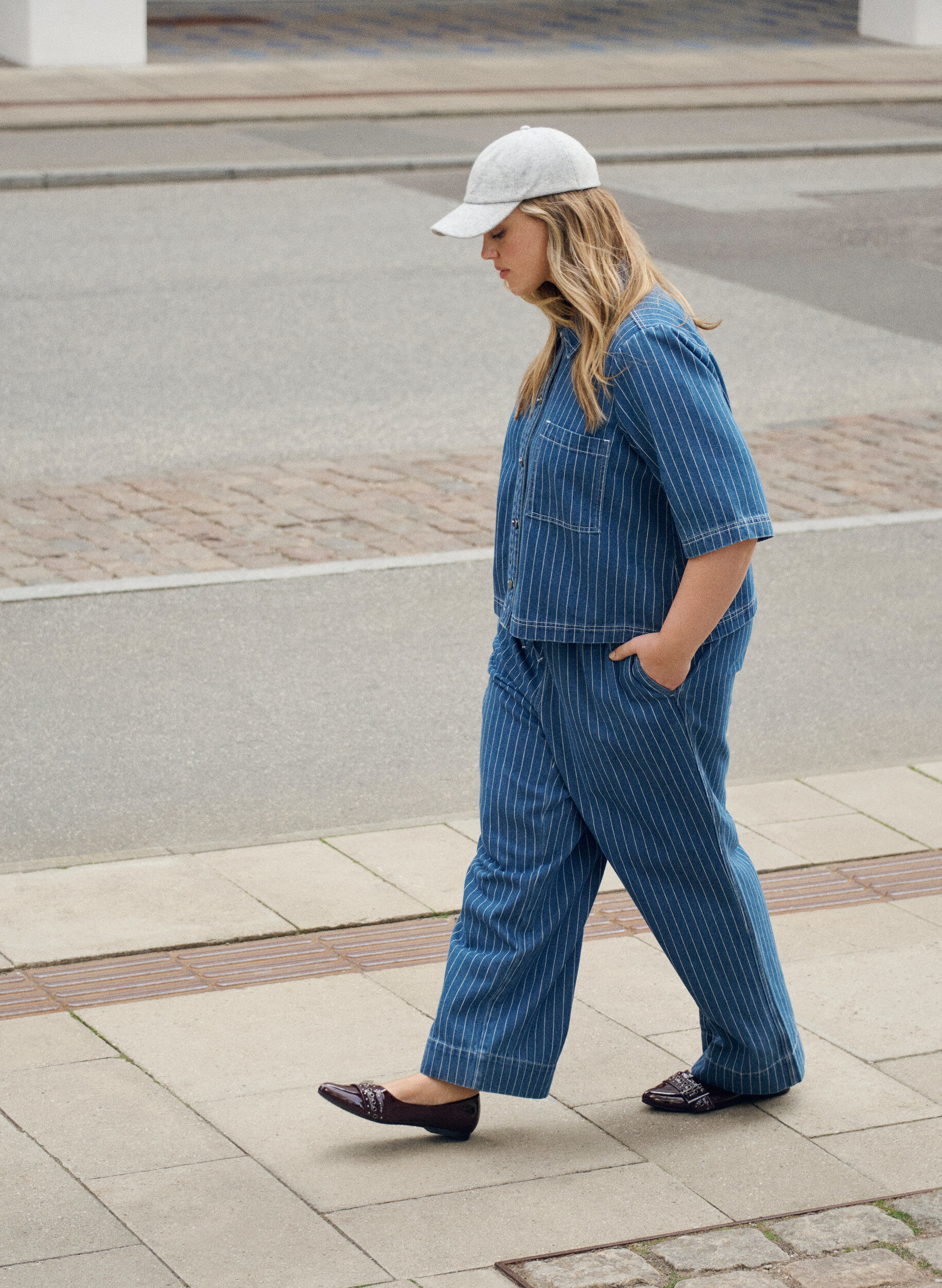 ZizziDenim jeans met wijde pijpen en strepen, Blauw, Image image number 0