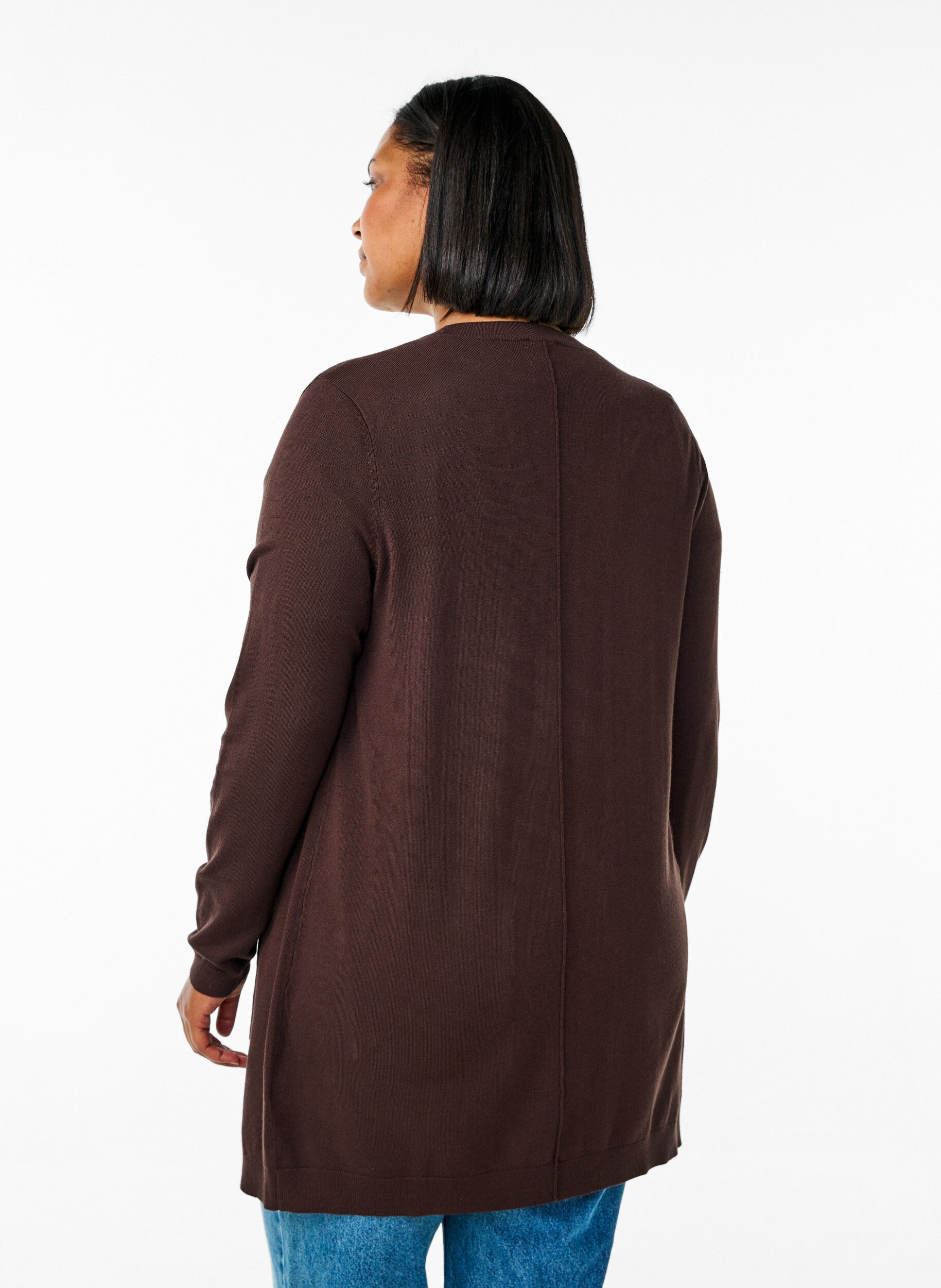ZizziLang gebreid vest van een viscose mix, Bruin, Model image number 2