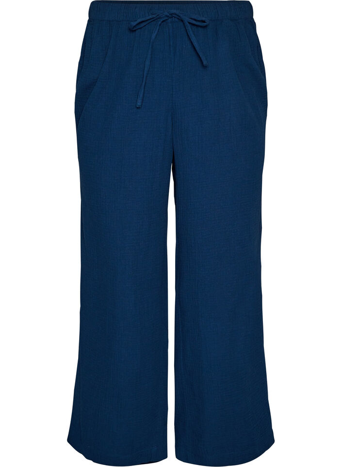 Pantalon de pyjama ample en mousseline de coton, Bleu, Packshot image number 0