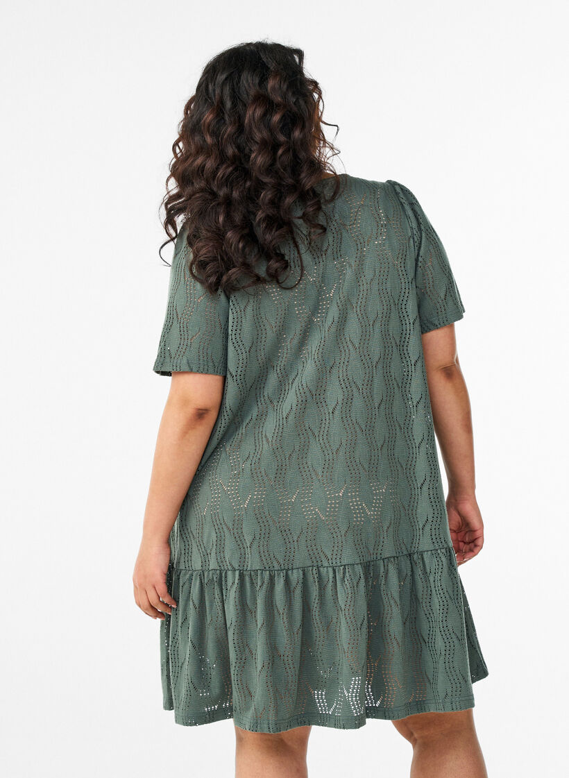 Korte jersey jurk met oogjespatroon, Groen, Model image number 2