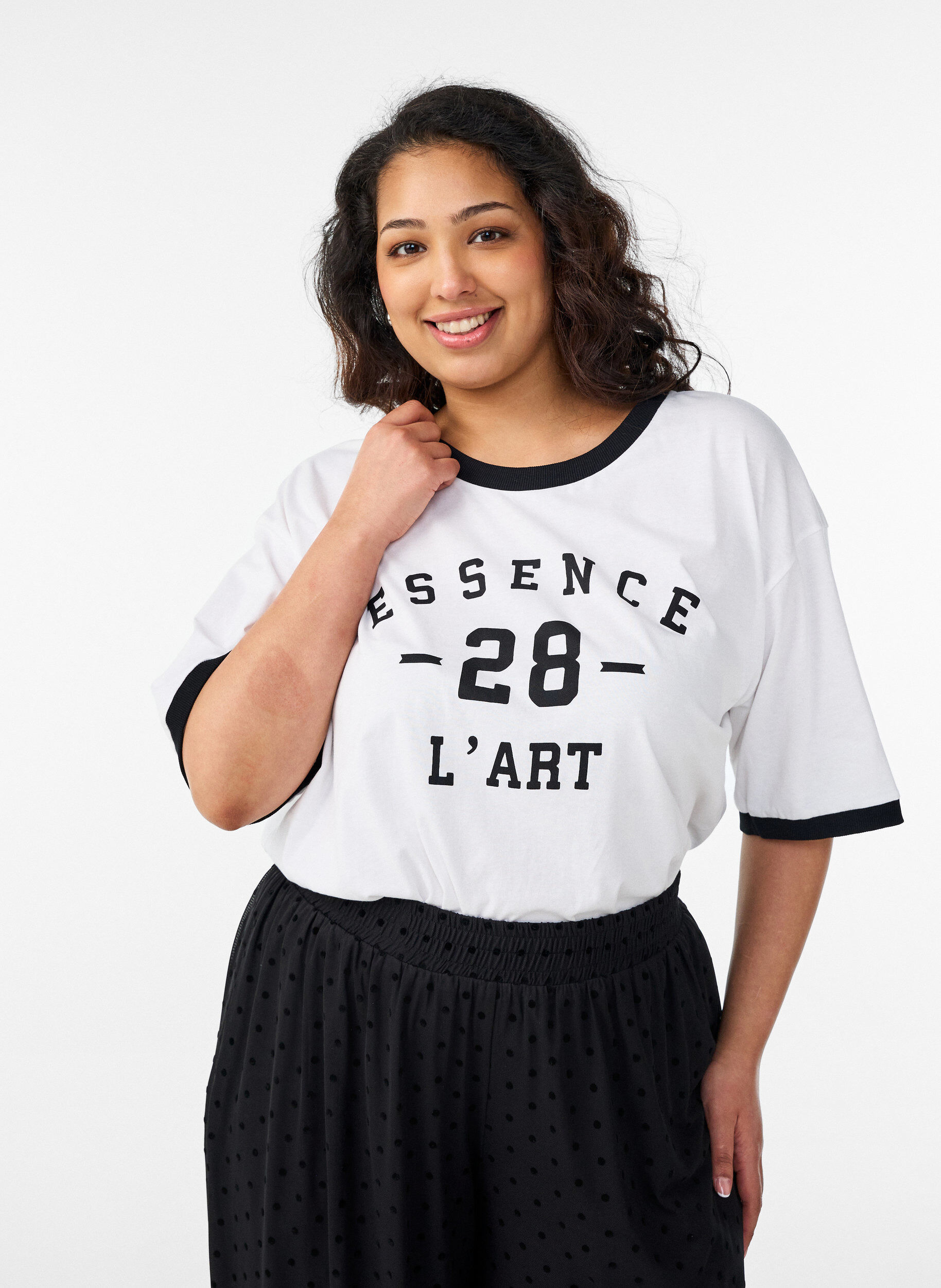 Katoenen T-shirt met tekstprint en boxy fit, Wit, Model