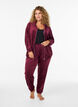 Velour cardigan met ritssluiting en hoge kraag, Donker Bordeaux, Model image number 1