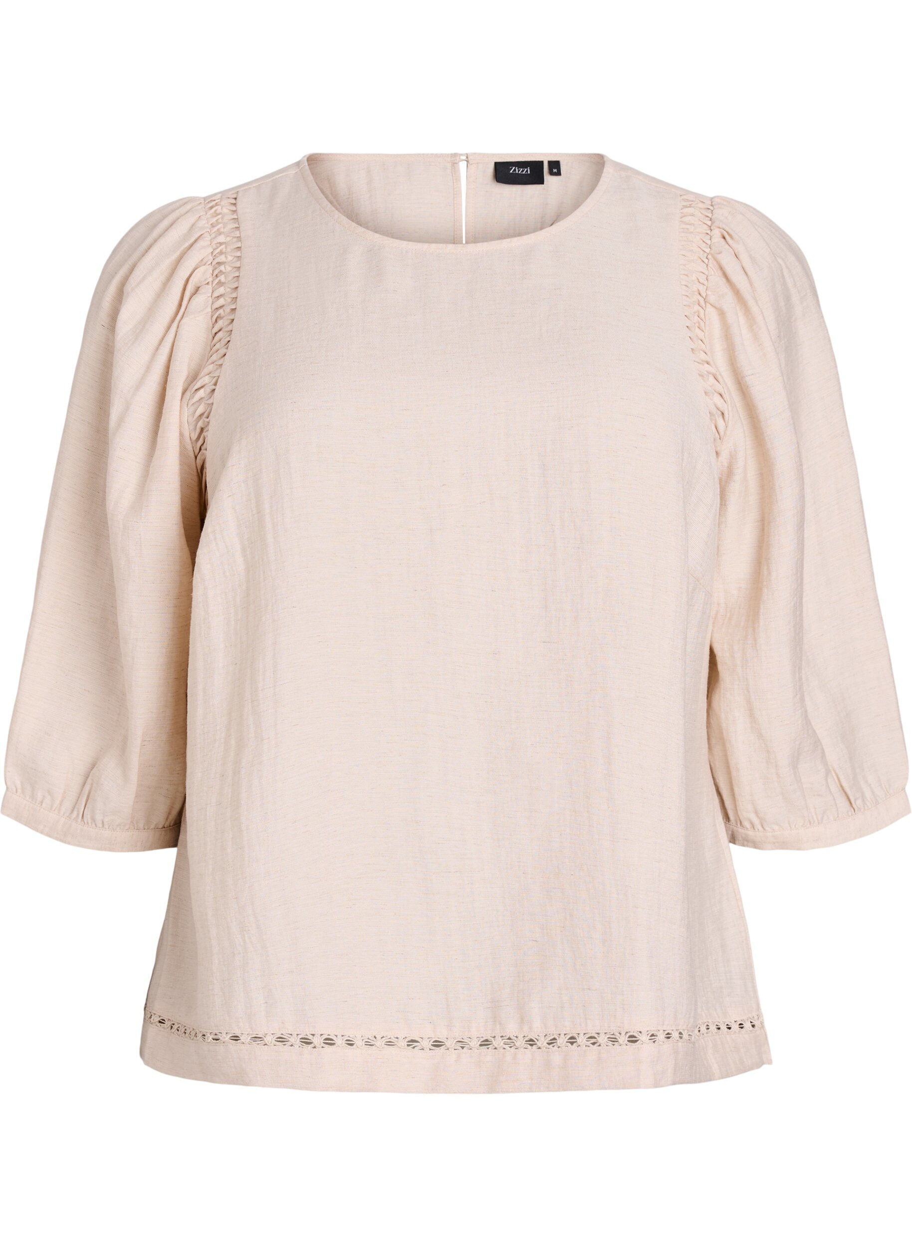 Viscosemix blouse met linnen en geplooide schouders