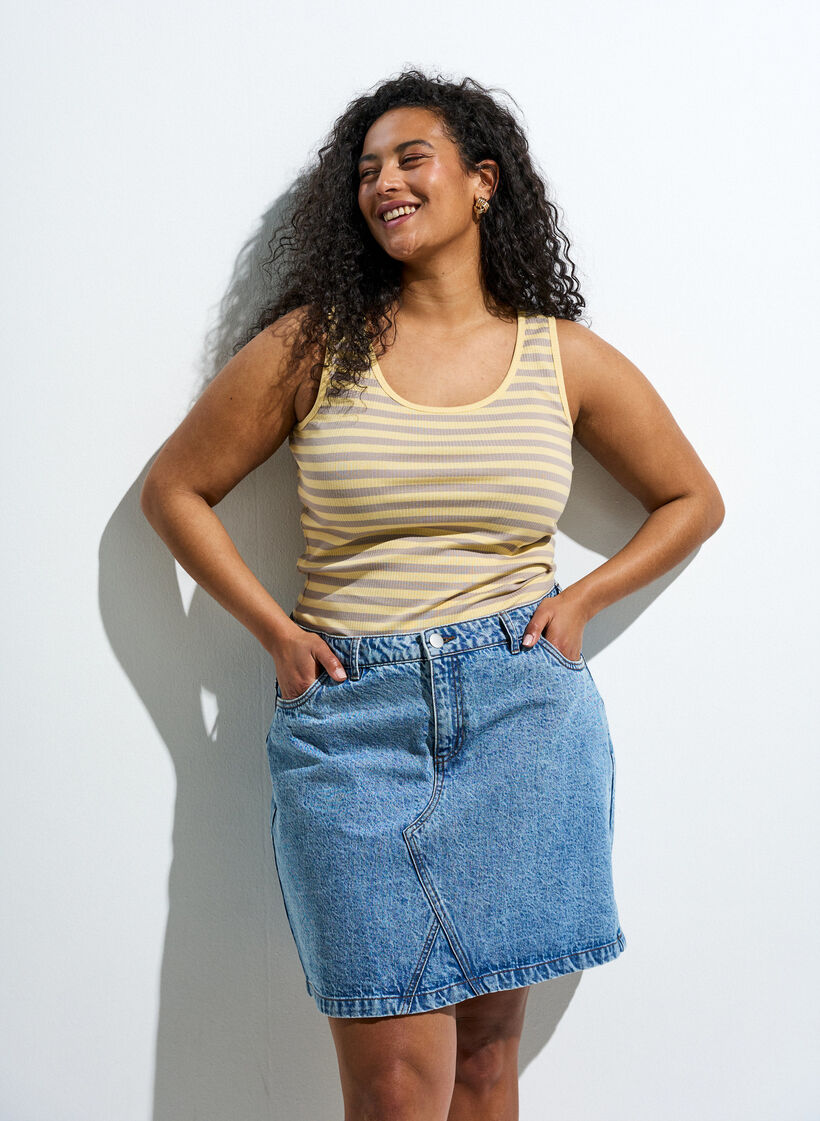 Gestreepte tanktop met een ribstructuur, Geel, Image image number 0