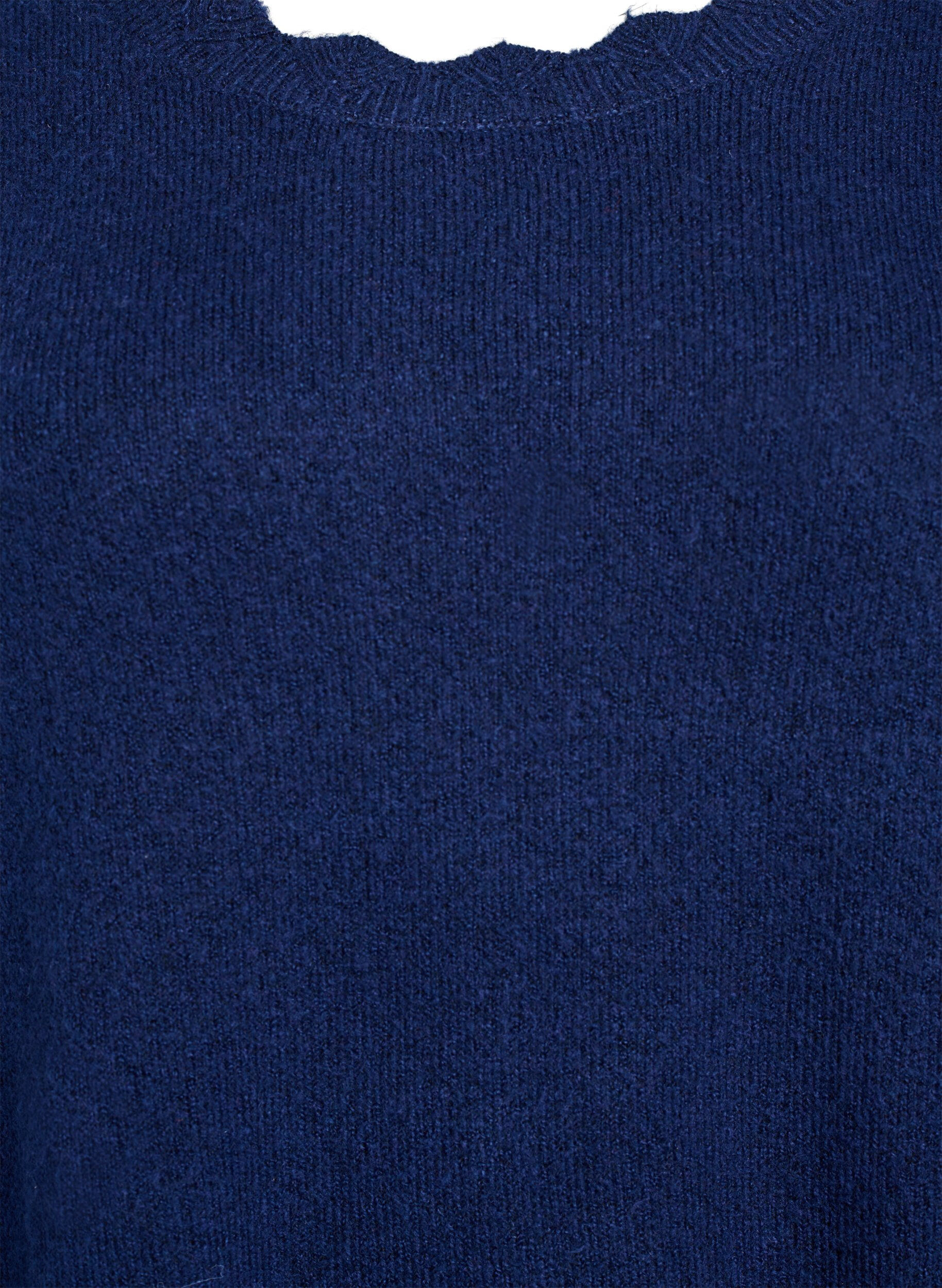 ZizziKorte gebreide jurk met golvende zoom en splitjes, Blauw, Packshot image number 2