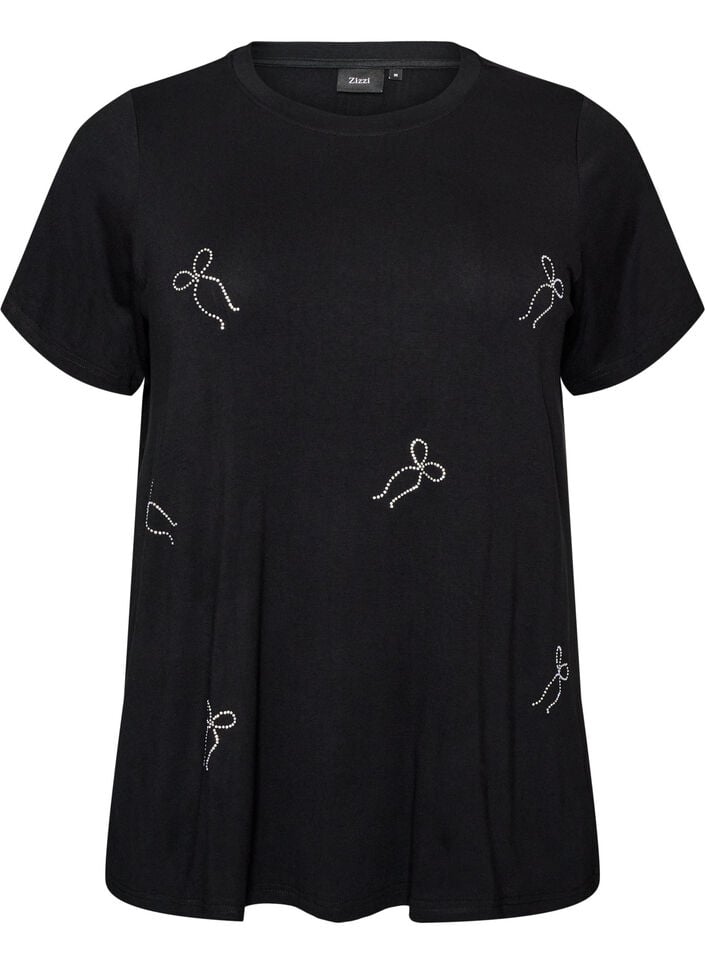 Viscose T-shirt met strassteentjes, Zwart, Packshot image number 0