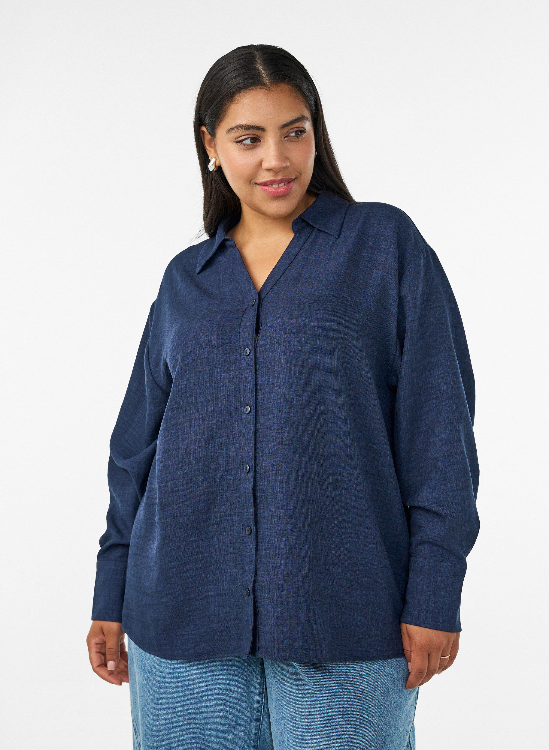 ZizziLosse shirt met V-hals, Blauw, Model image number 0