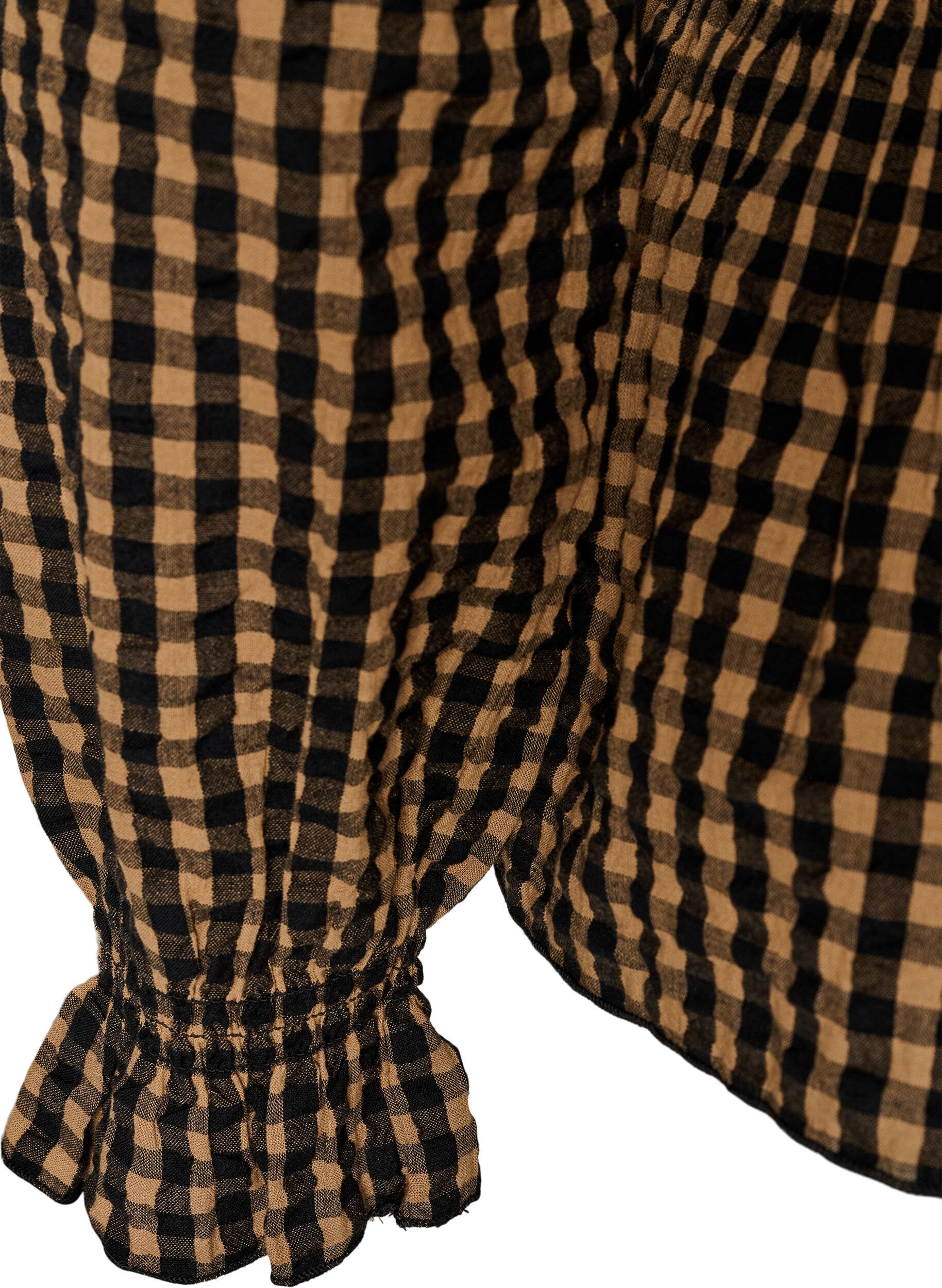 ZizziBlouse met ruitpatroon, smockwerk en peplum, Bruin, Packshot image number 3