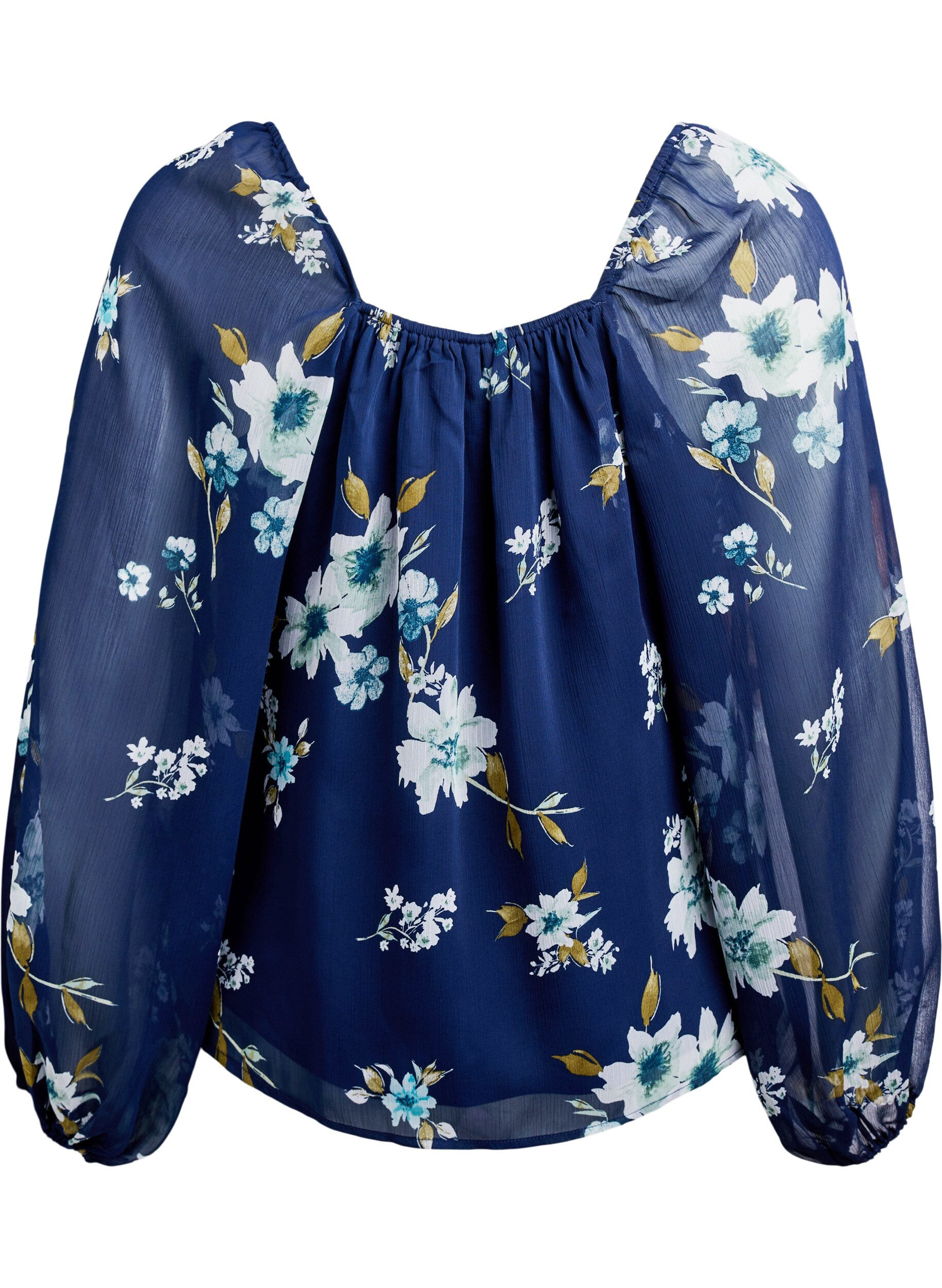 ZizziChiffon blouse met bloemenprint en lange mouwen, Blauw, Packshot image number 1