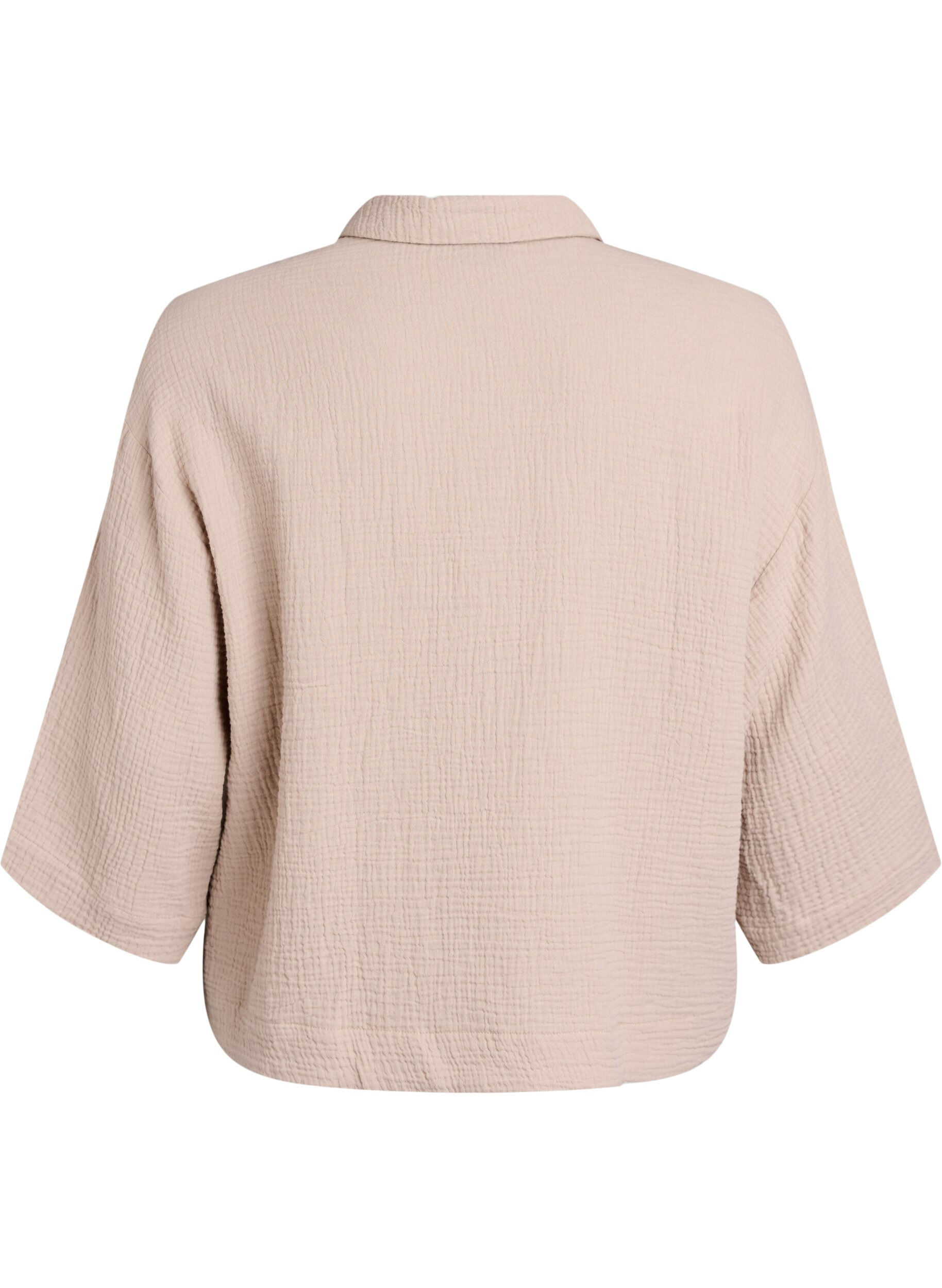 ZizziKatoenen mousseline shirt met geborduurde details, Beige, Packshot image number 1