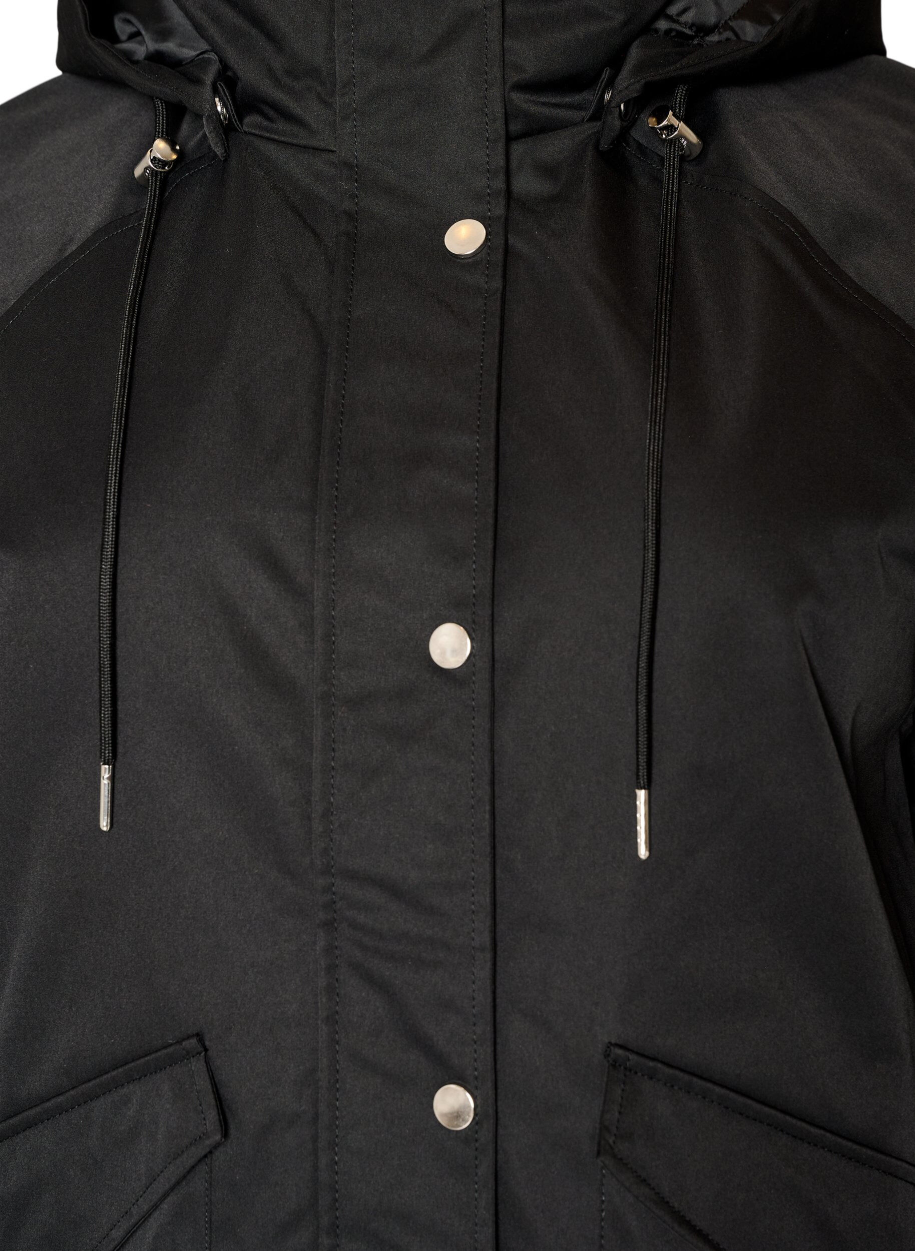 ZizziGewatteerde parka met afneembare capuchon, Zwart, Packshot image number 2