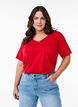 Basic t-shirt met korte mouwen en V-hals, Rood, Model image number 0