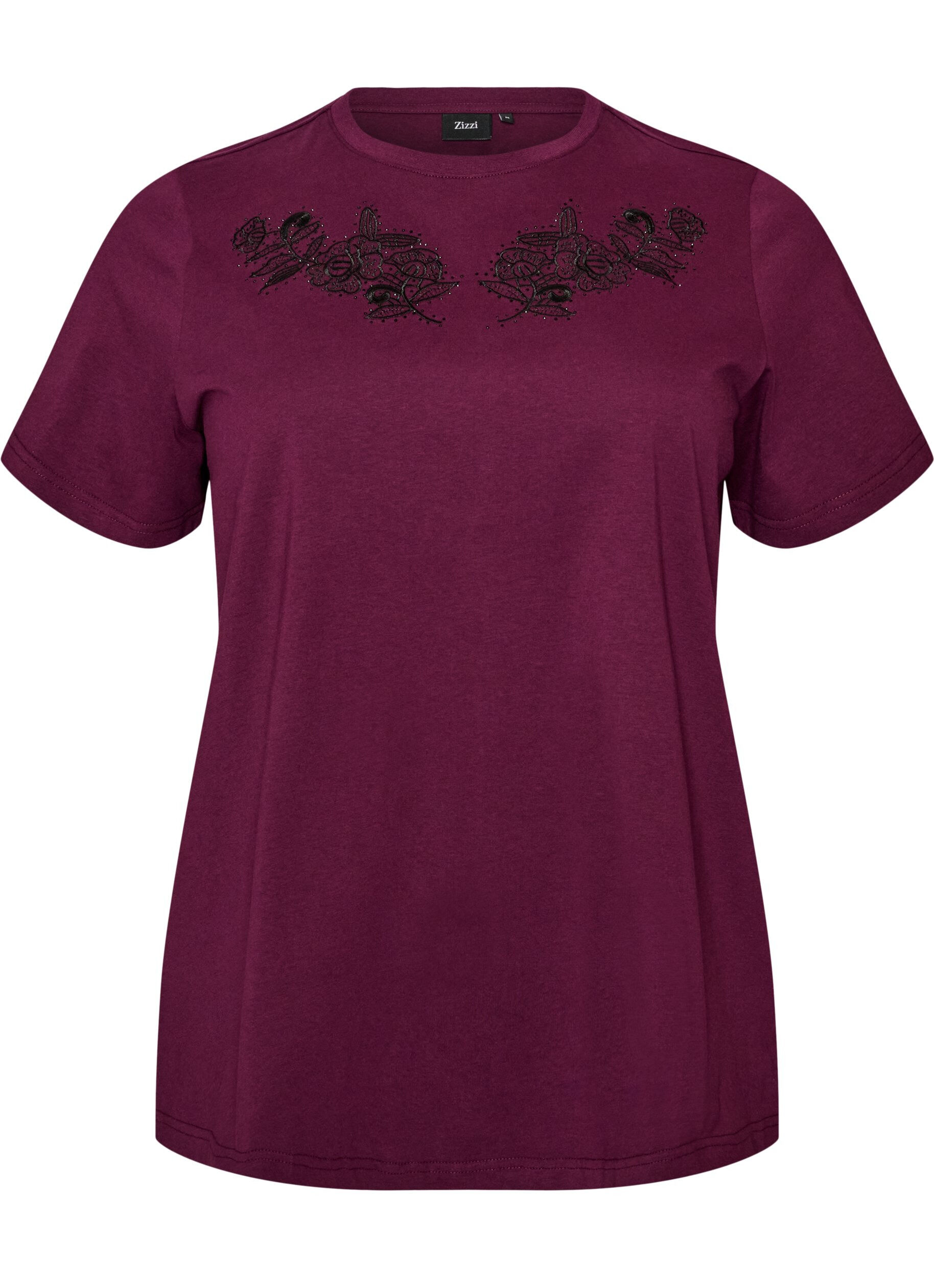 T-shirt met bloemenborduursel en strassteentjes