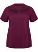T-shirt met bloemenborduursel en strassteentjes, Paars, Packshot image number 0