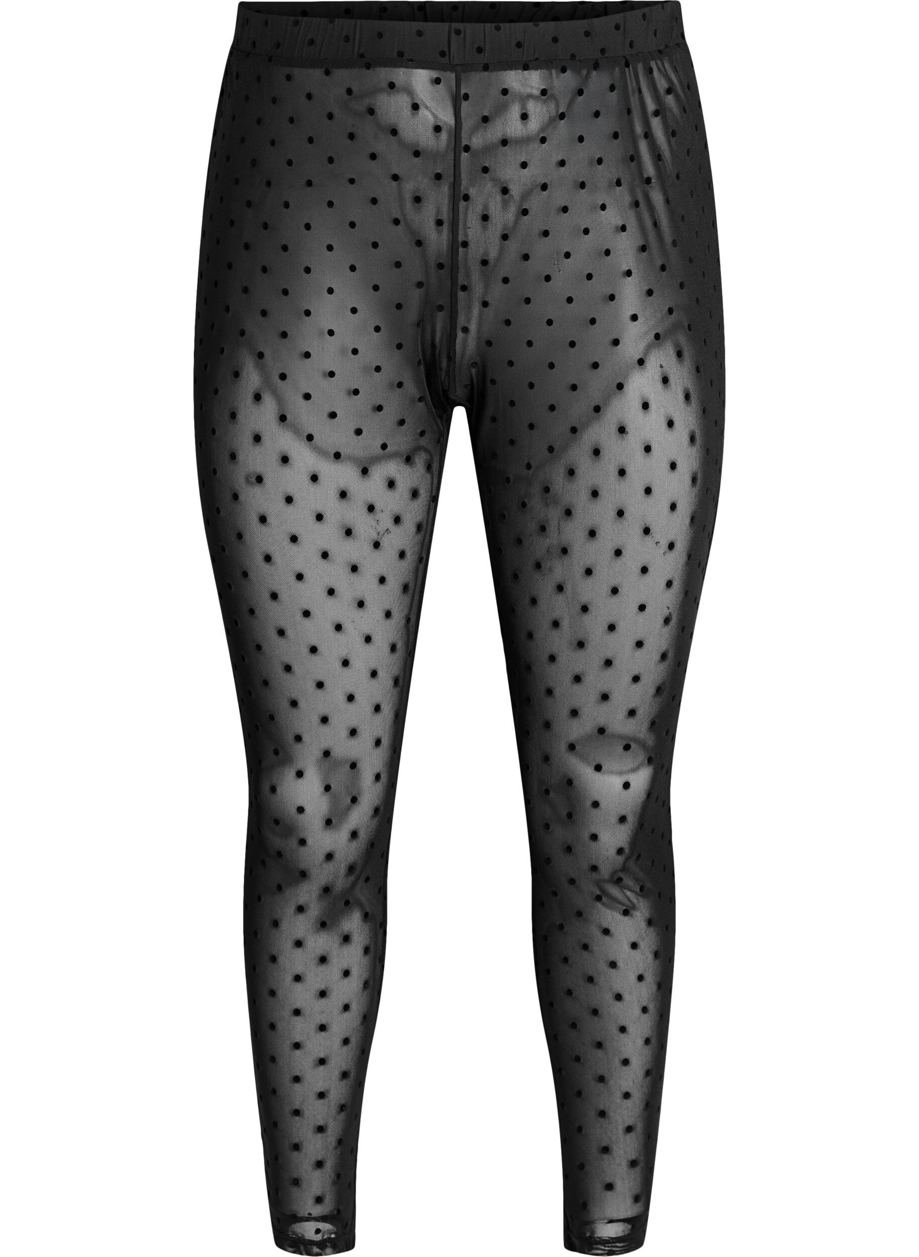 Mesh-leggings met velour stippen