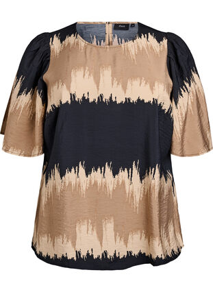 ZizziBlouse met wijde mouwen en grafische print, Zwart, Packshot image number 0