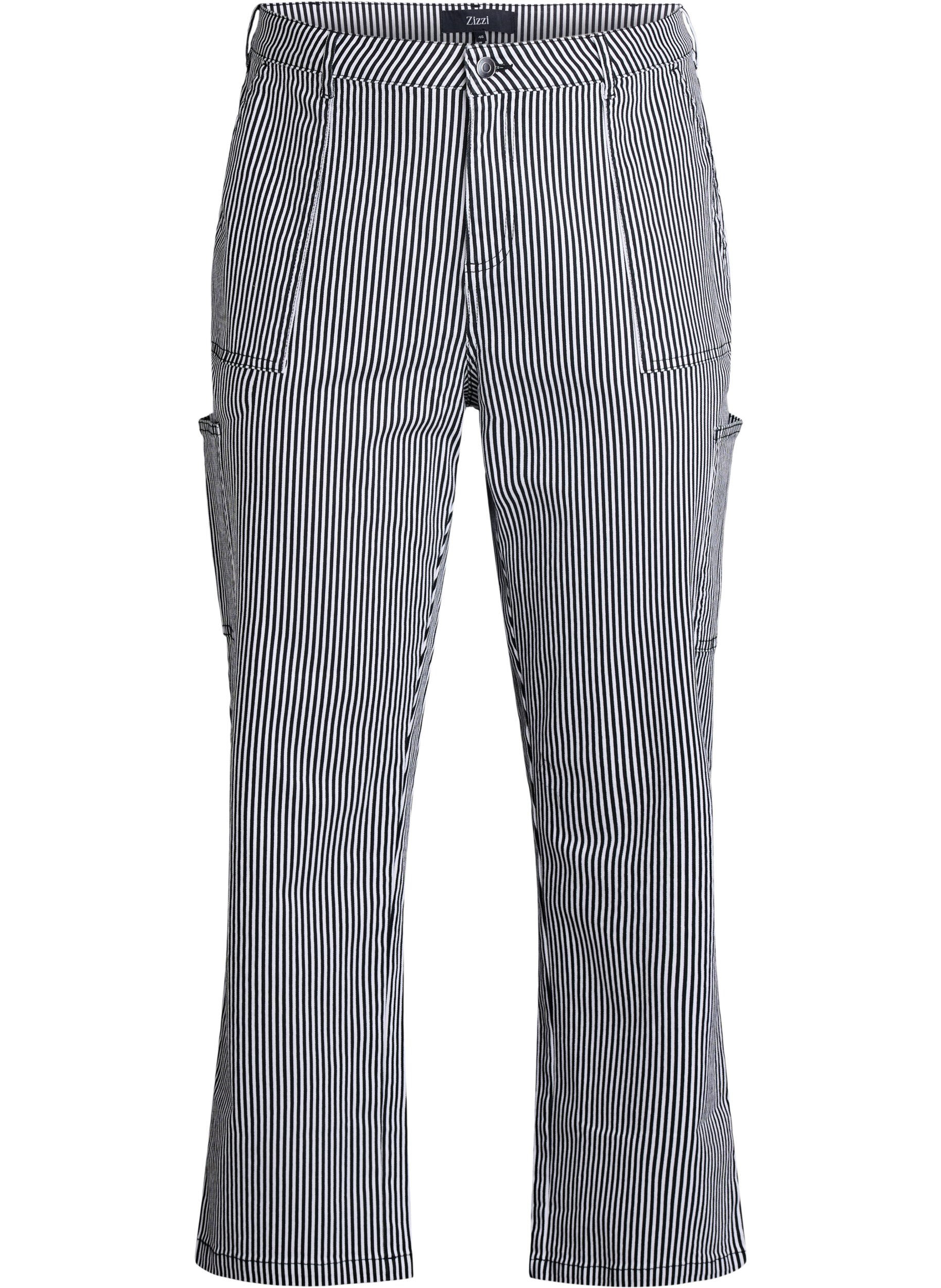 Hoog getailleerde gestreepte cargo jeans