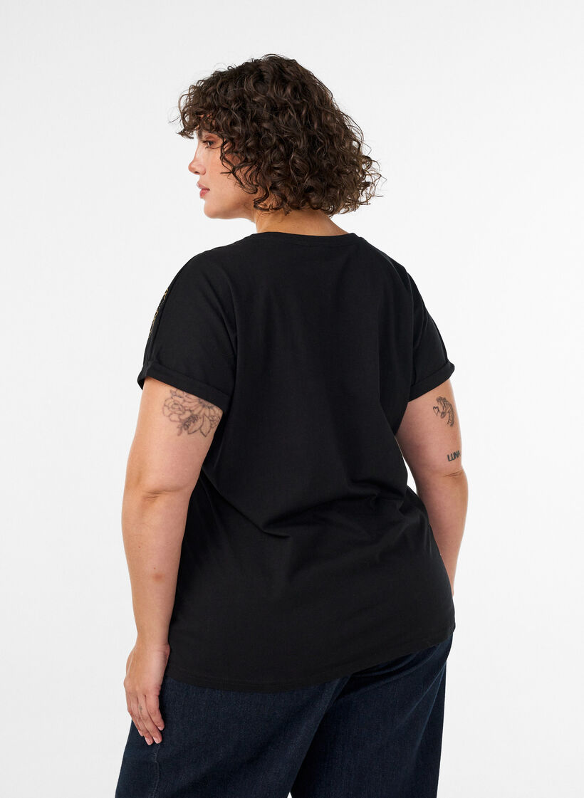 Katoenen T-shirt met bloemenprint, Zwart, Model image number 2