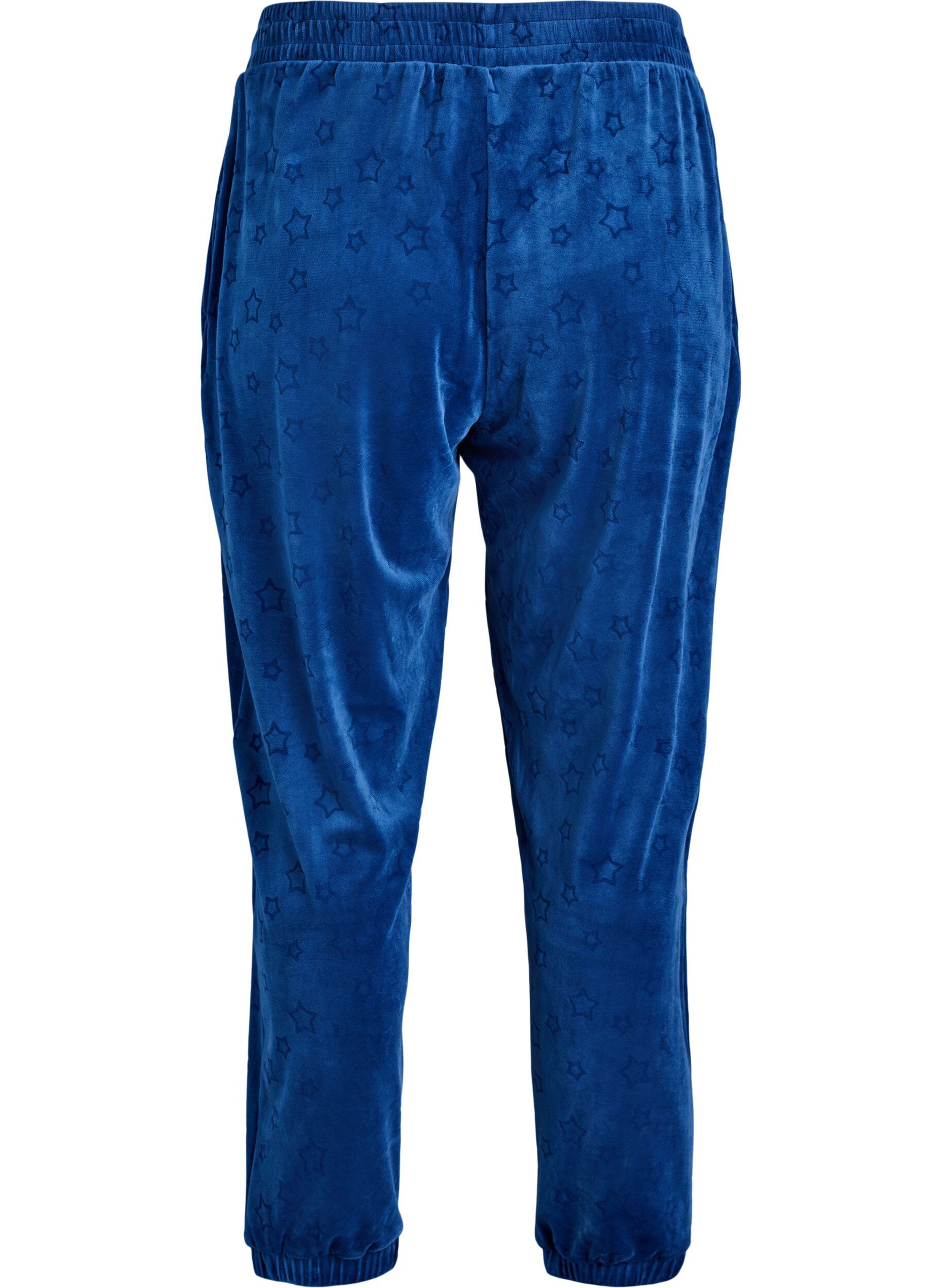 ZizziVelours broek met ingebosd patroon, Blauw, Packshot image number 1