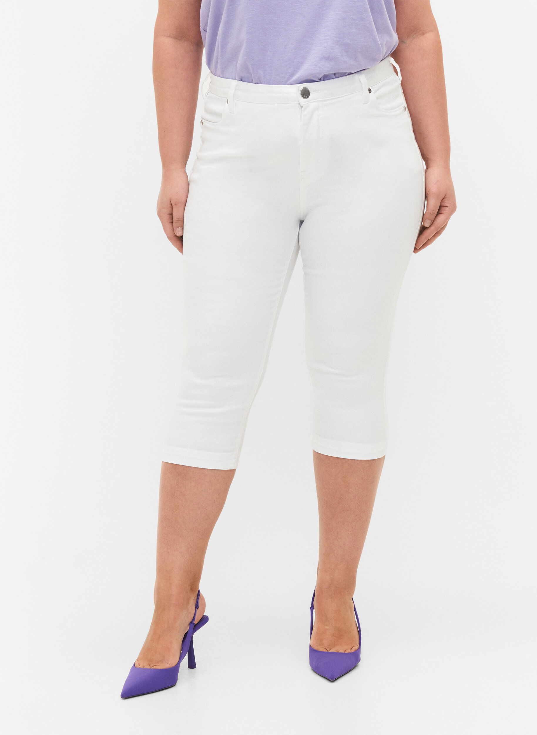 ZizziHigh waist Amy capri jeans met super slim fit, Wit, Model image number 3