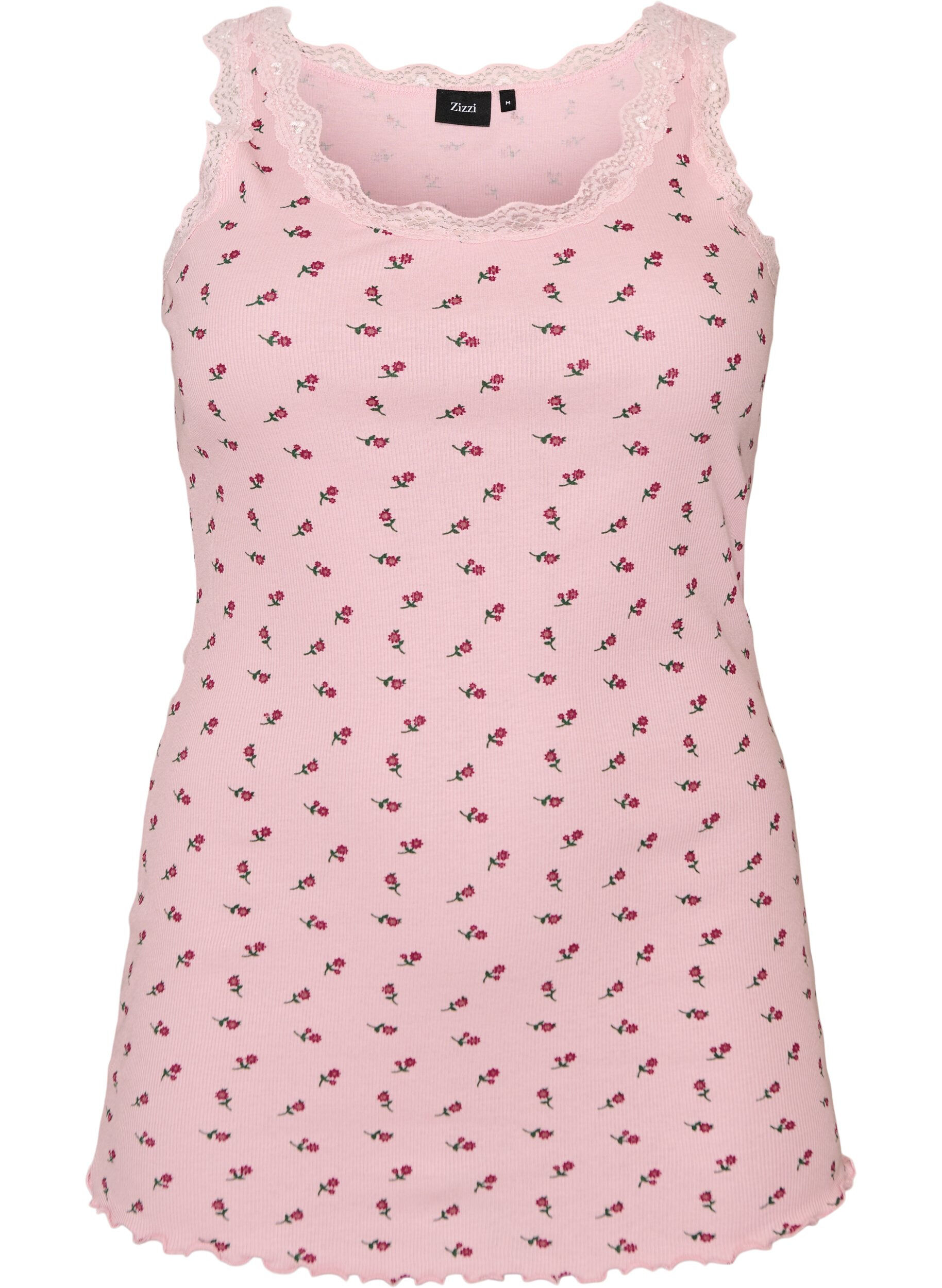Top met print en kanten rand
