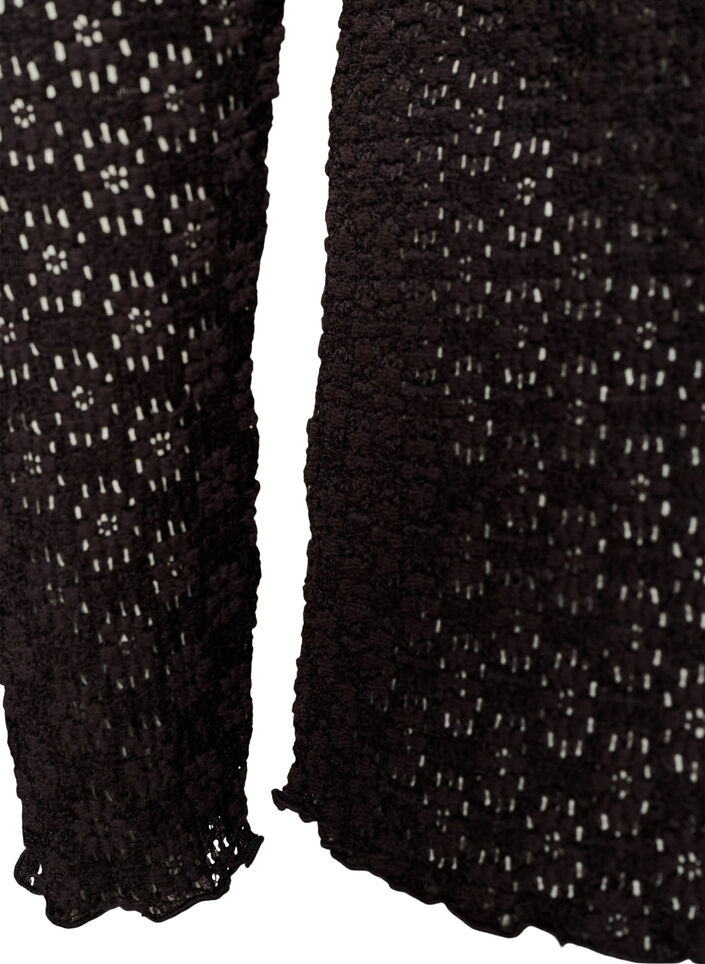 Blouse met ajourpatroon en lange mouwen, Zwart, Packshot image number 3