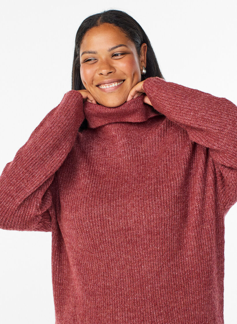 FLASH - Gebreide jurk met col, Rood, Model image number 2