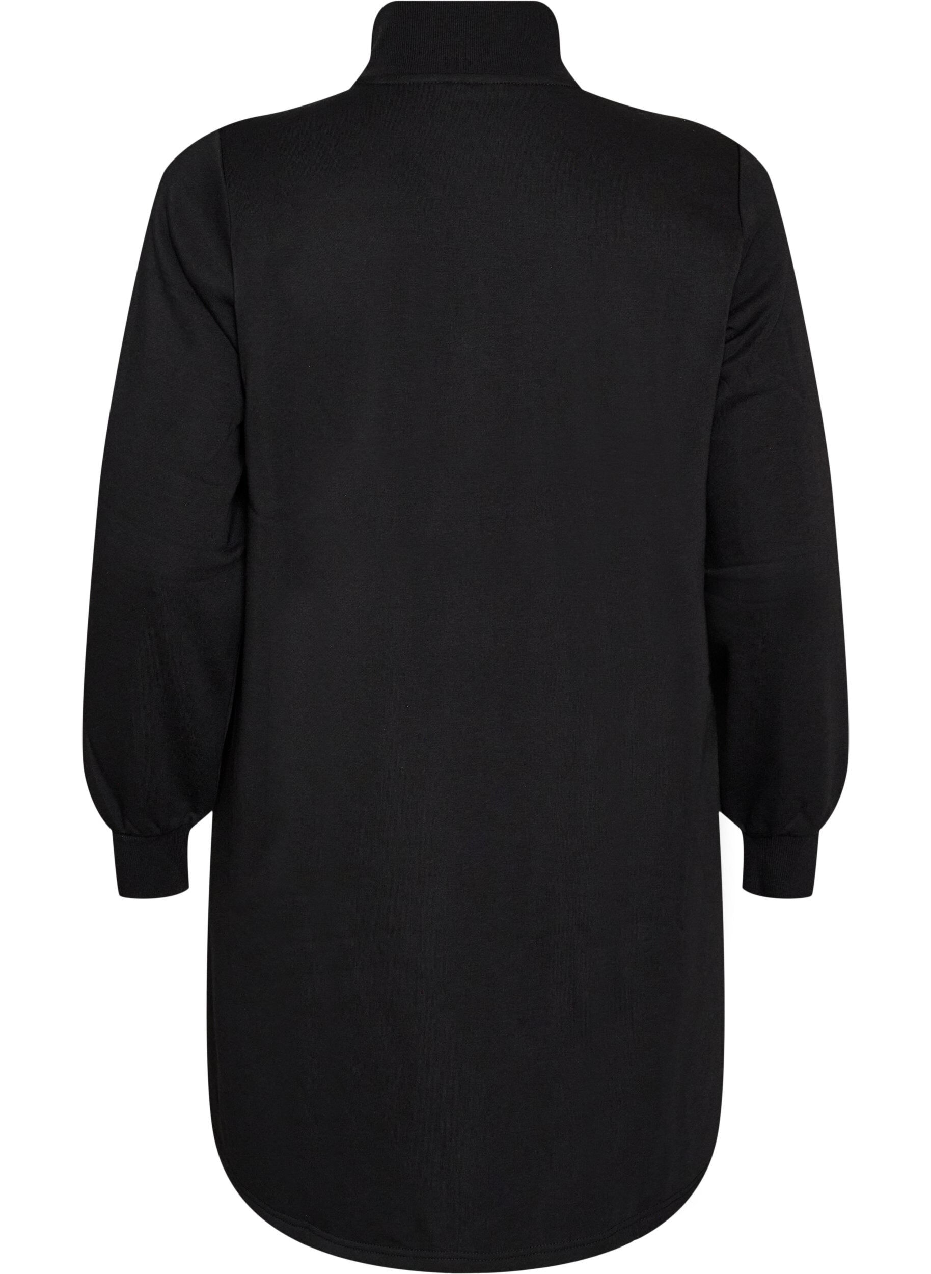 ZizziSweatshirtjurk met hoge ribkraag en rits, Zwart, Packshot image number 1