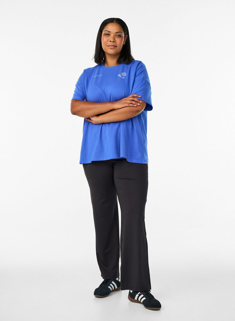 Uitlopende trainingsbroek met hoge taille, Zwart, Model image number 1