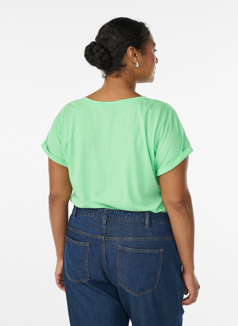 T-shirt met korte mouwen van katoenmix, Groen, Model