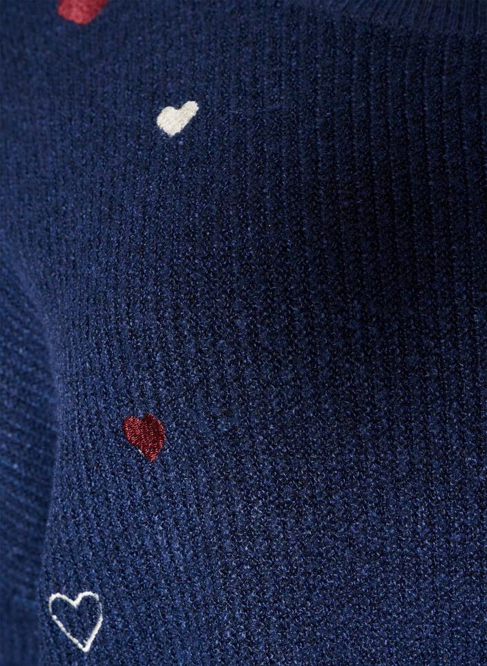 Jumper met hartjes en 3/4 mouwen, Blauw, Packshot image number 2