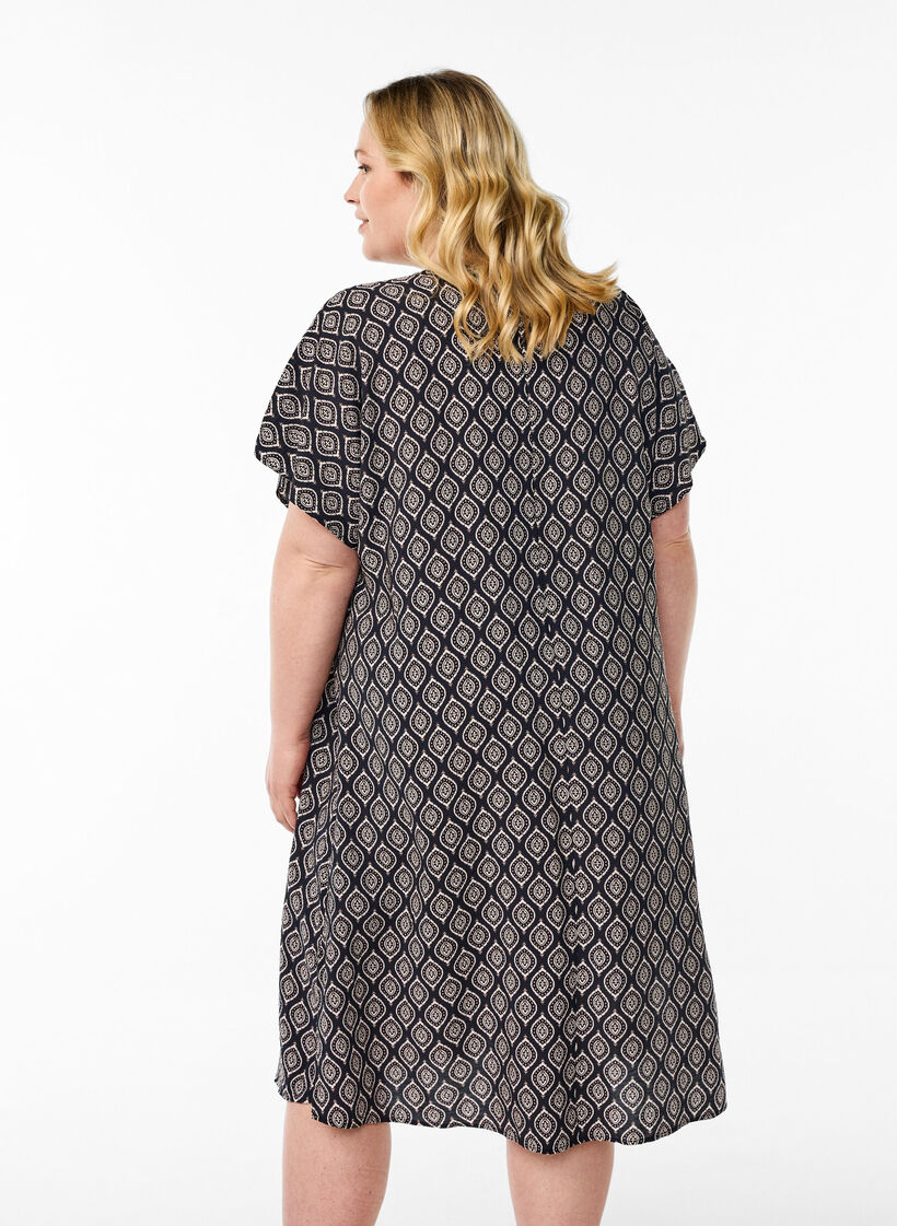 Jurk met V-hals van viscose, Blauw, Model image number 2