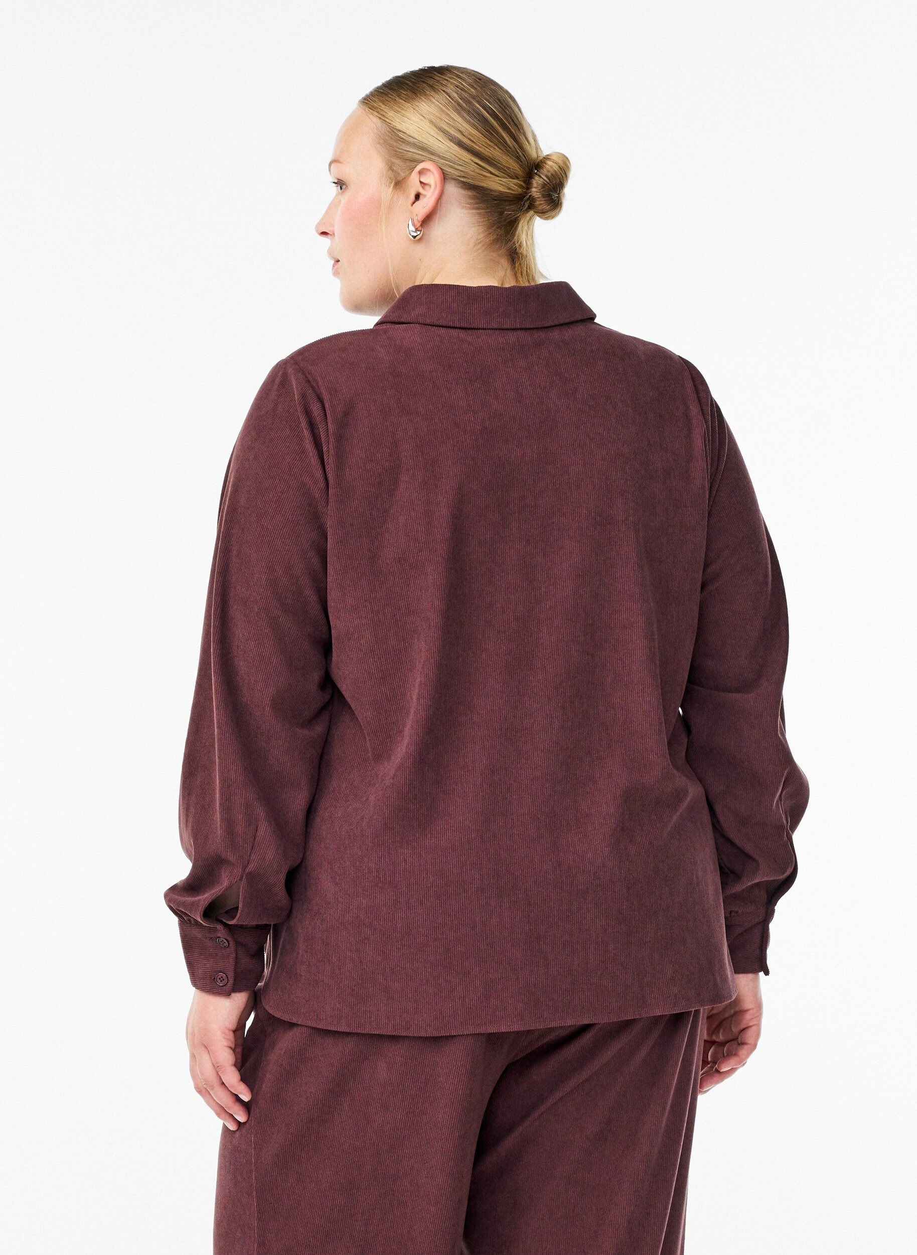 ZizziOverhemdblouse met lange mouwen in corduroy, Donker Bordeaux, Model image number 2