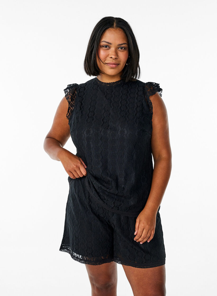 Hoog getailleerde kanten short, Black, Model