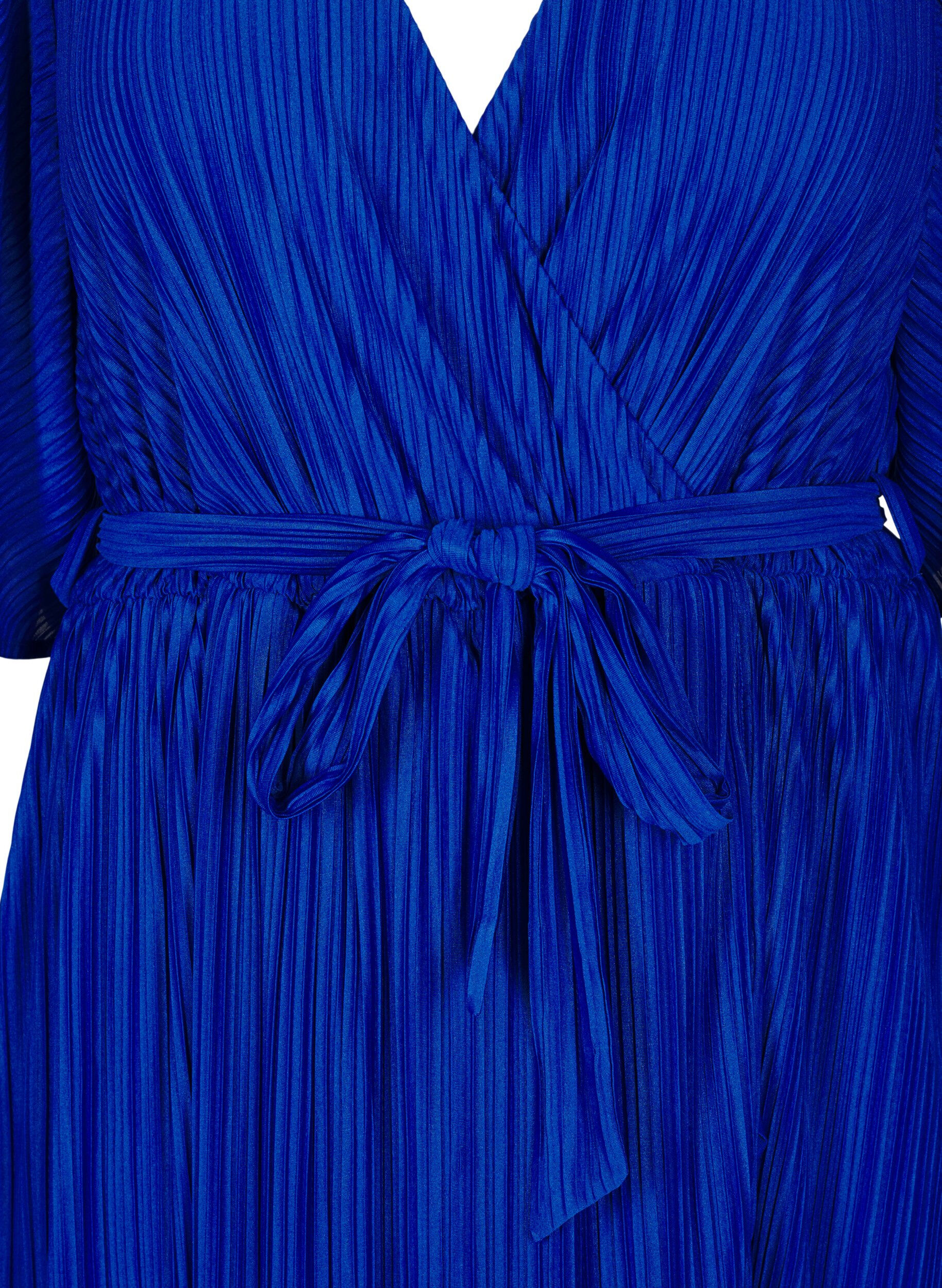 ZizziGeplooide midi-jurk met vleermuismouwen, Blauw, Packshot image number 2