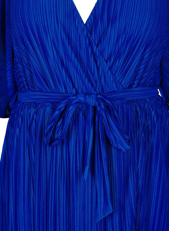 Geplooide midi-jurk met vleermuismouwen, Blauw, Packshot image number 2