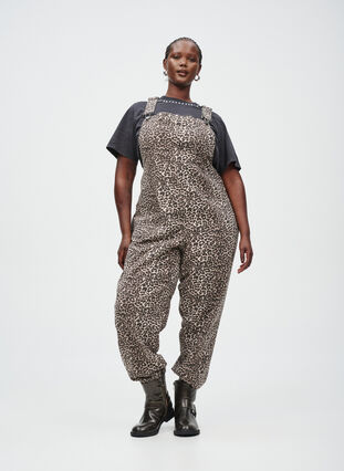 ZizziLuipaardprint denim tuinbroek, Light LEO, Image image number 0
