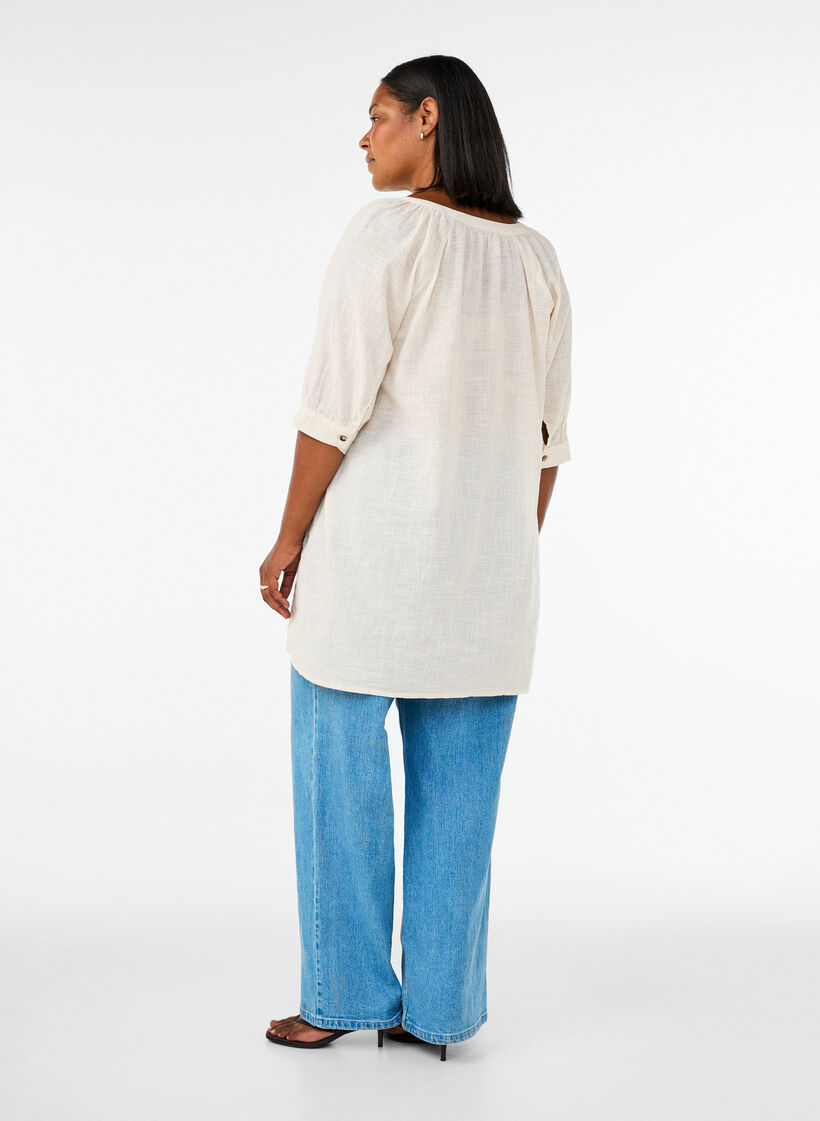Katoenen tuniek met V-hals, Vanille, Model image number 2