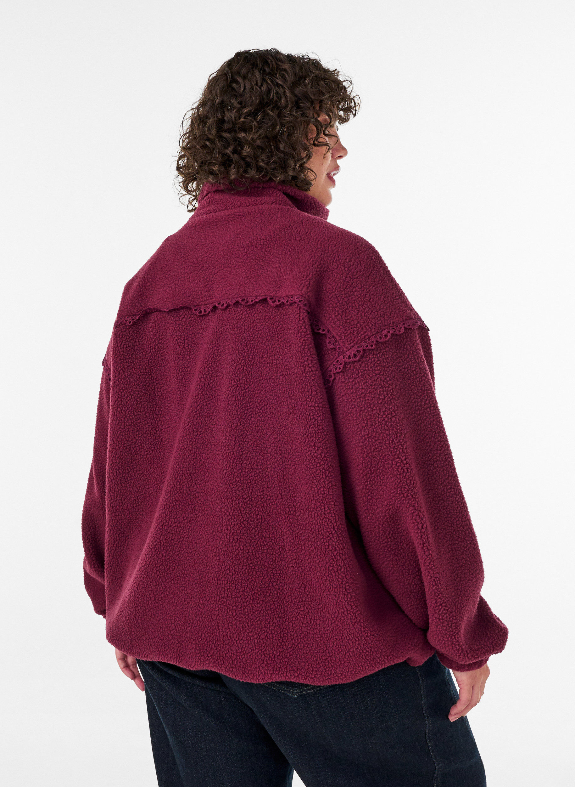 ZizziTeddyjas met broderie anglaise rand en hoge kraag, Rood, Model image number 2
