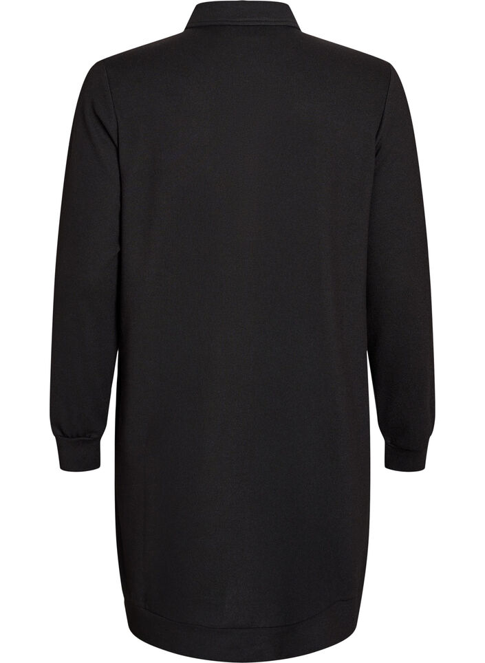 Korte polojurk met knoopjes en lange mouwen, Zwart, Packshot image number 1
