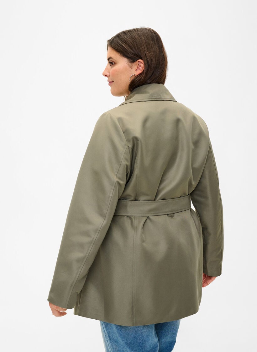 Korte trenchcoat met riem, Groen, Model image number 2
