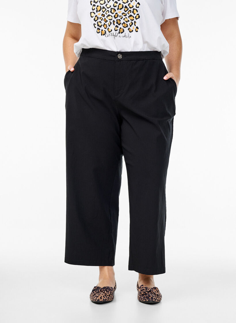 Culotte broek in gemengd stof, Black, Model