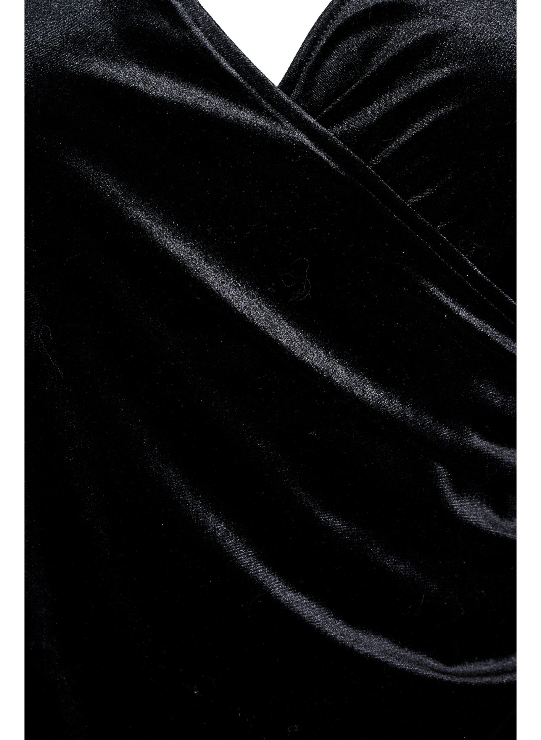 ZizziKorte velours jurk met wikkel-effect, Zwart, Packshot image number 2