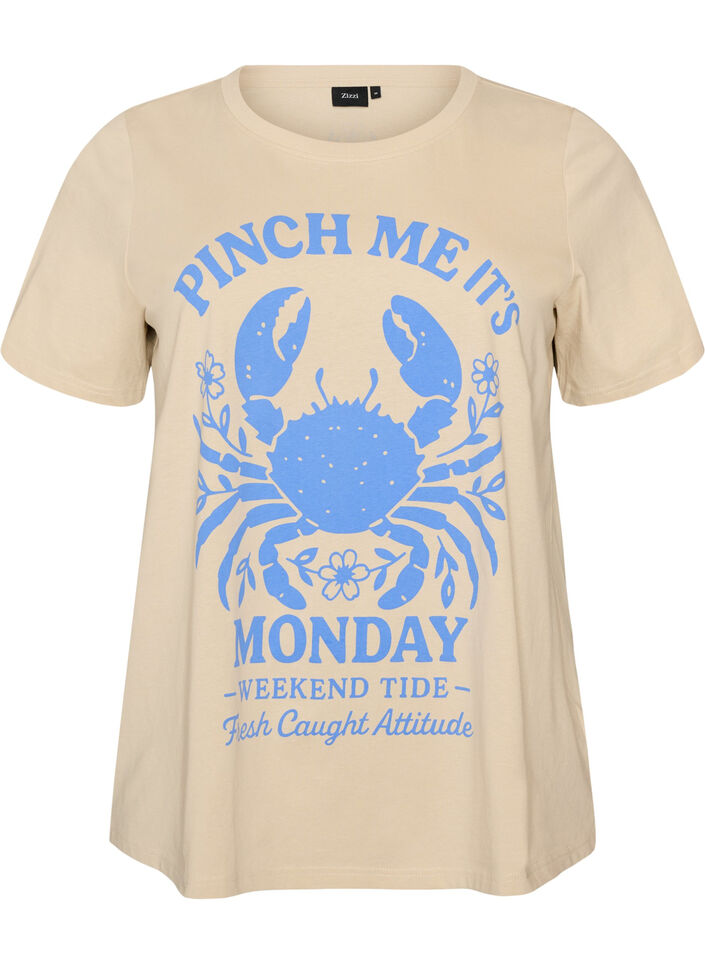 T-shirt en coton avec imprim&eacute;, Beige, Packshot image number 0