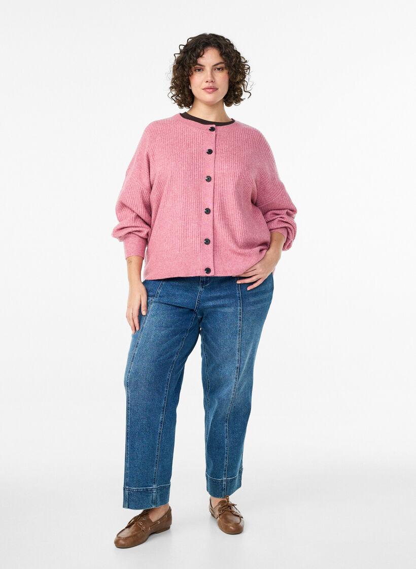 Vest van ribtricot met knopen, Roze, Model image number 1