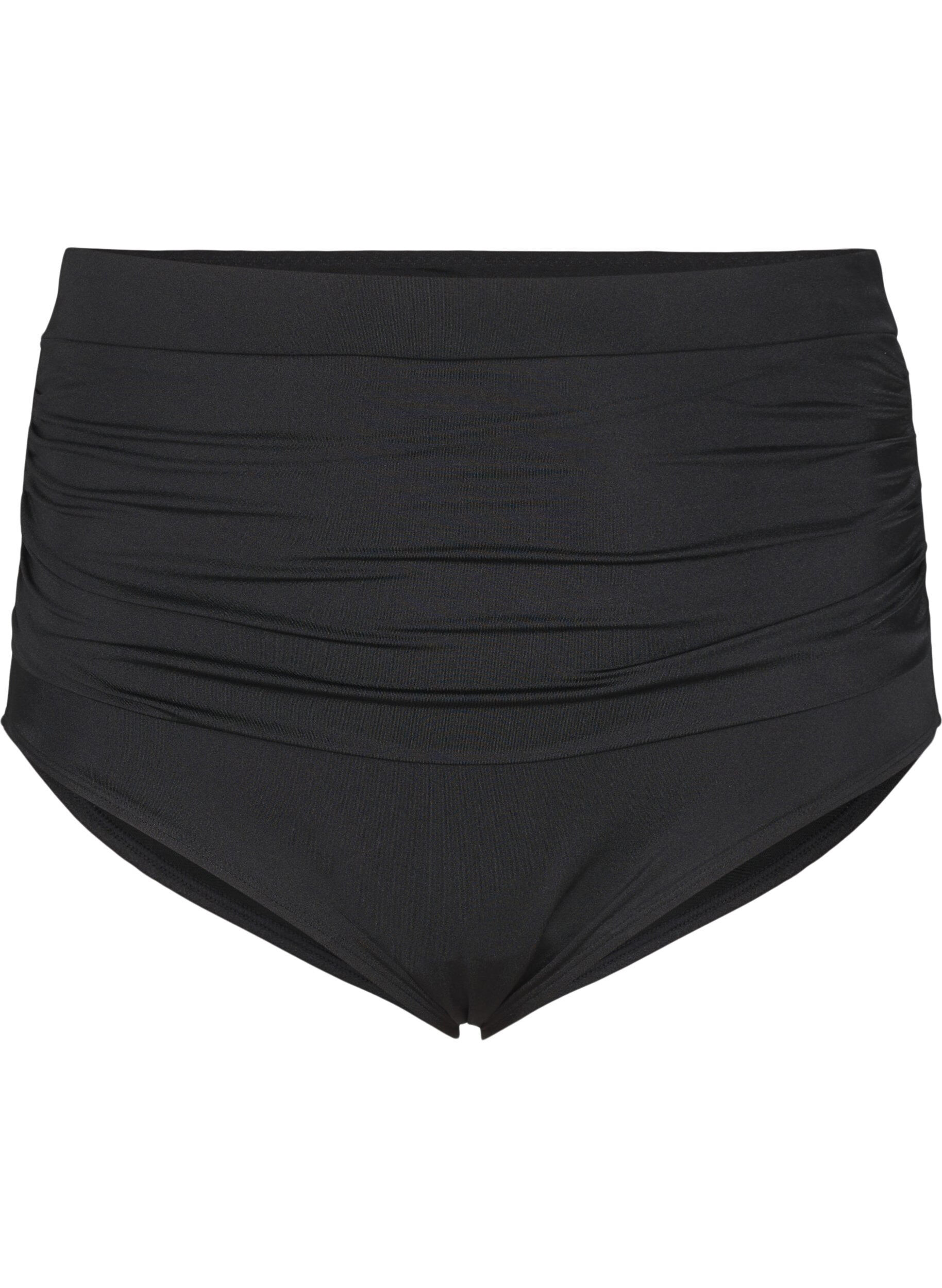 ZizziHoog getailleerde bikinibroek met plooien, Zwart, Packshot image number 0