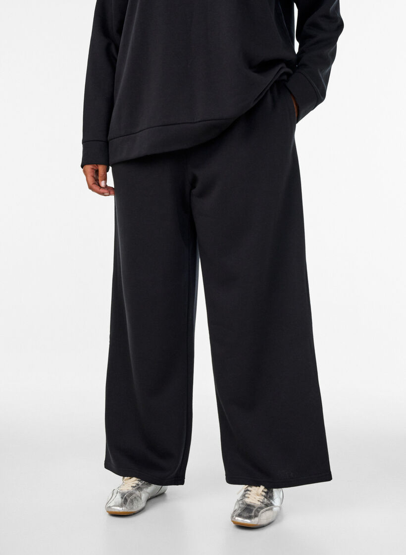 Sweatpants met hoge taille en wijde pijpen, Zwart, Model image number 2
