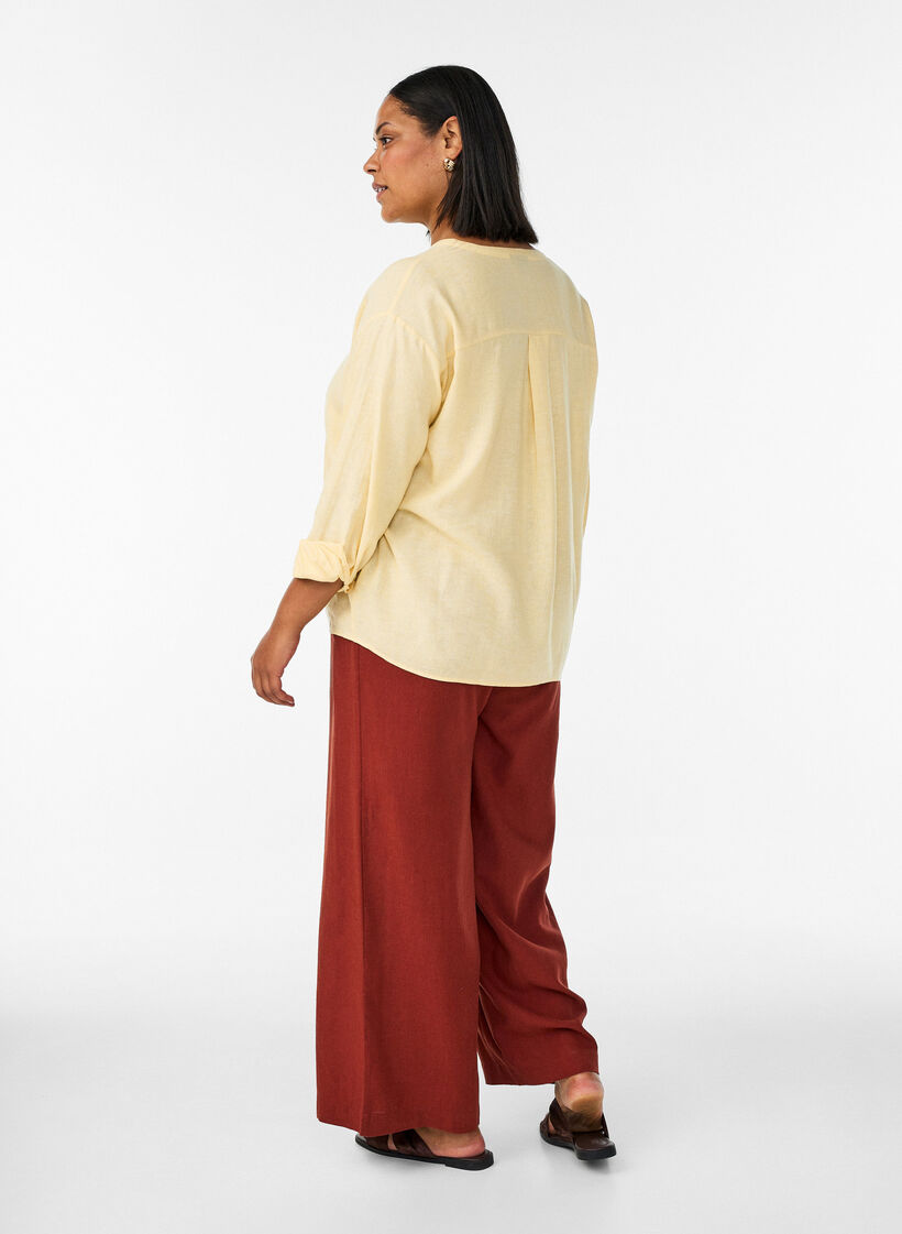 Wijde linnen en viscose broek, Rood, Model